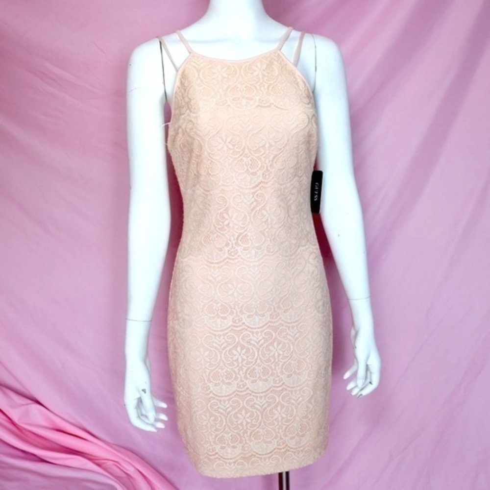 New Guess Blush Pink Cocktail Lace Bodycon Dress, size 6